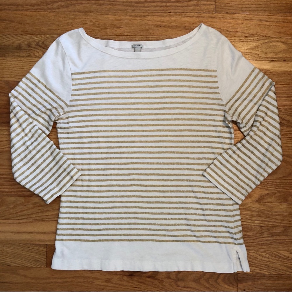 J Crew | 3/4 Sleeve Gold Striped Top
